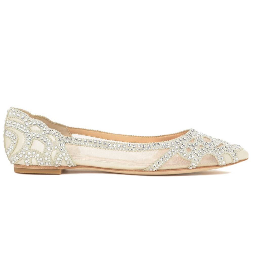 BHLDN Badgley Mischka Gigi Ballet Slippers Bridal Sparkly Pointed Toe, Size 5 - Picture 2 of 10